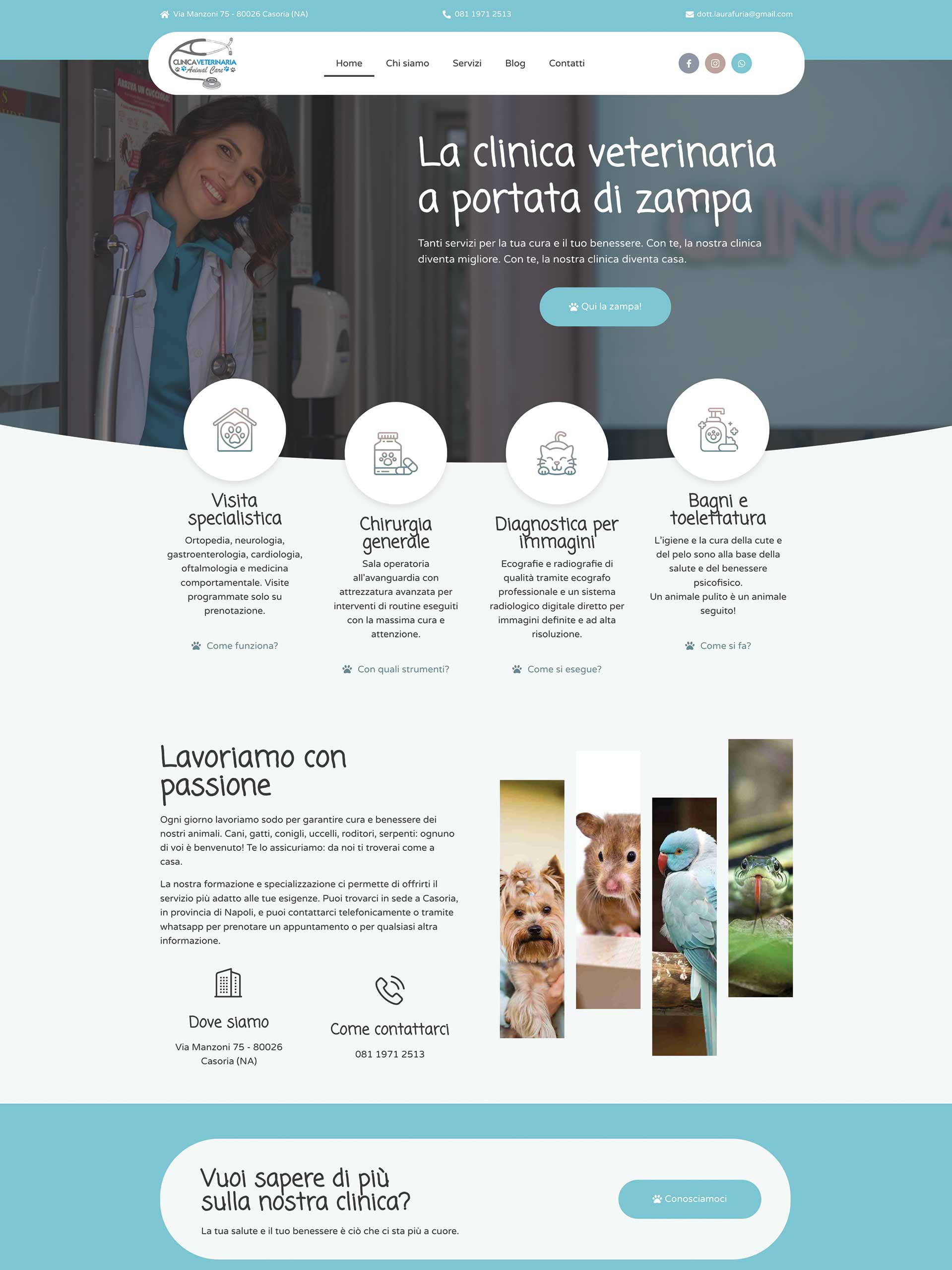 Pagina home del sito web della clinica veterinaria Animal Care