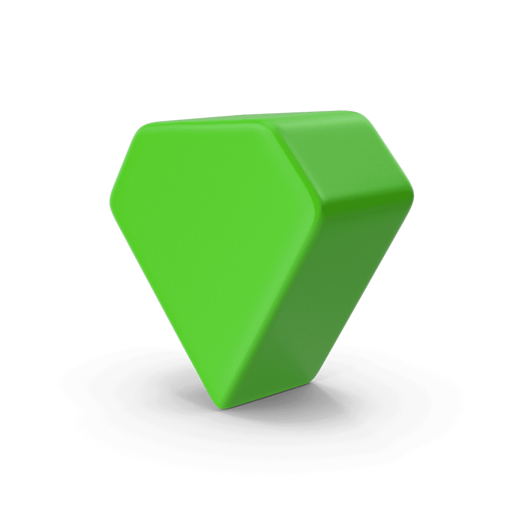 Solido in 3D a forma di diamante di colore verde